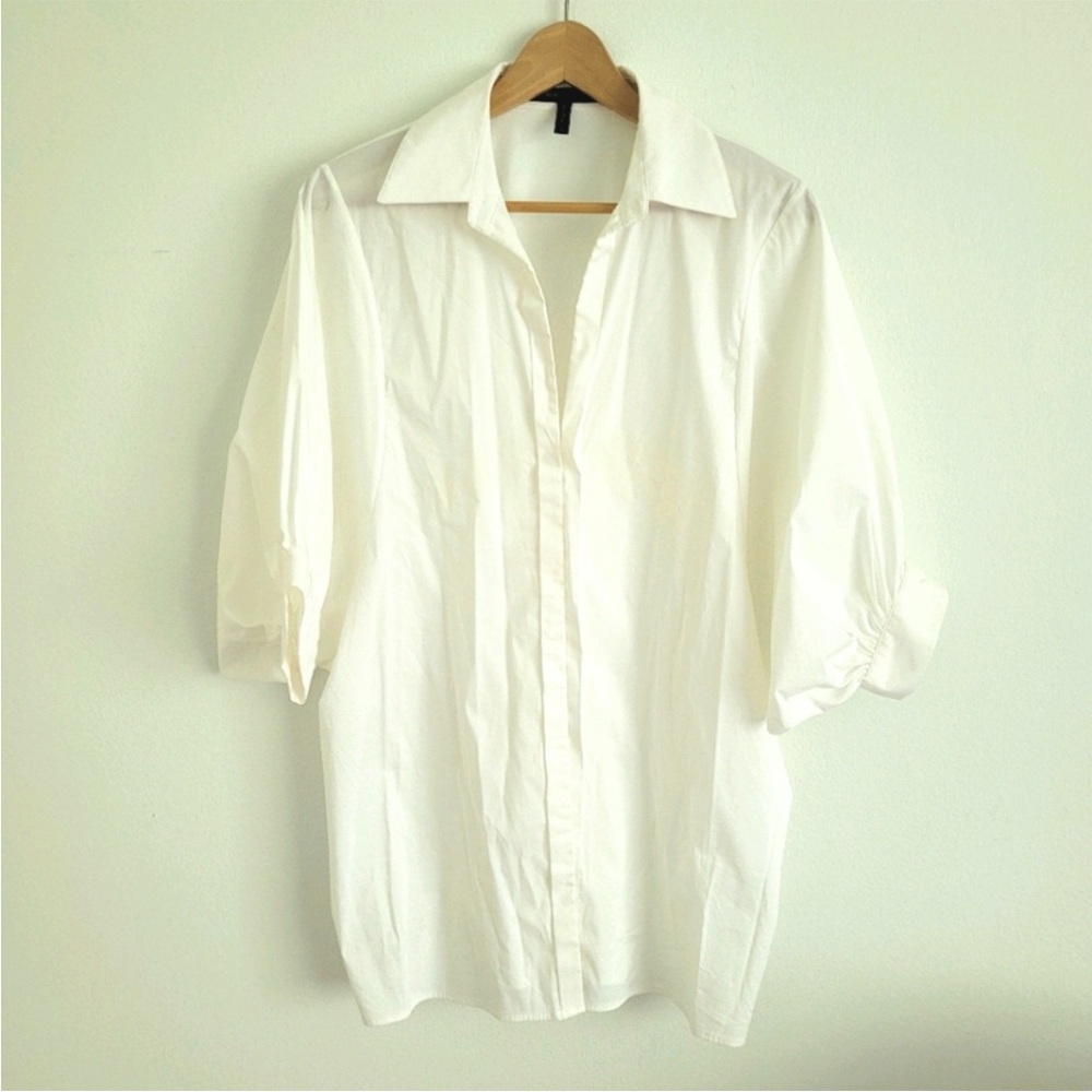 BCBG Maxazria white shirt balloon sleeves sz M